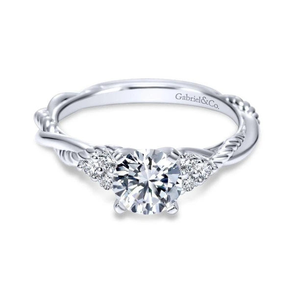14K White Gold Round Twisted Diamond Engagement Ring