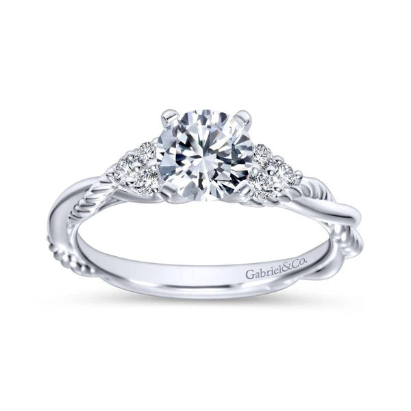 14K White Gold Round Twisted Diamond Engagement Ring