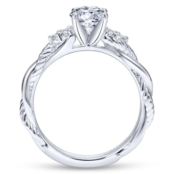 14K White Gold Round Twisted Diamond Engagement Ring