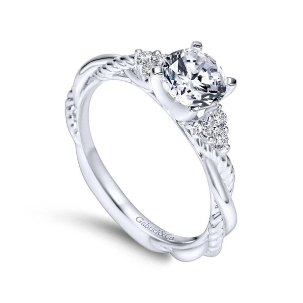 14K White Gold Round Twisted Diamond Engagement Ring