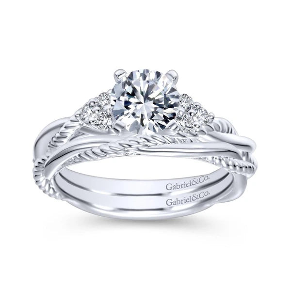 14K White Gold Round Twisted Diamond Engagement Ring