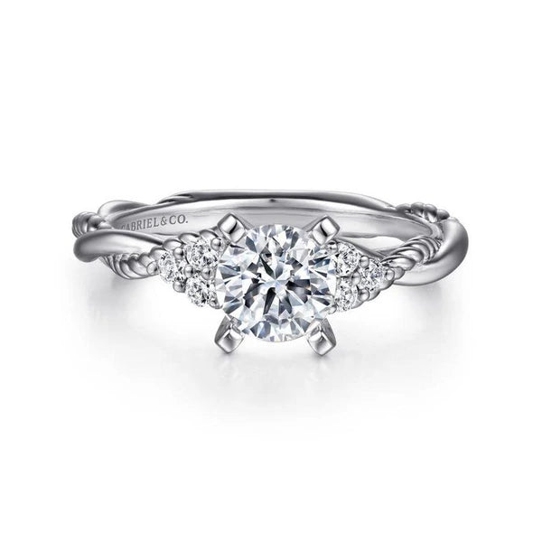 14K White Gold Round Twisted Diamond Engagement Ring