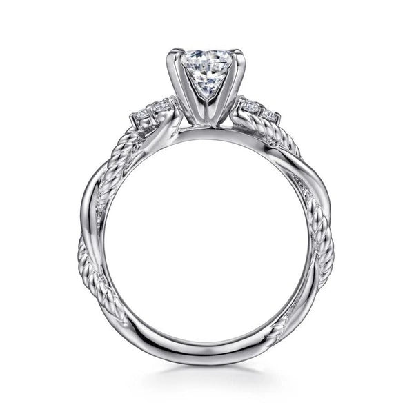 14K White Gold Round Twisted Diamond Engagement Ring