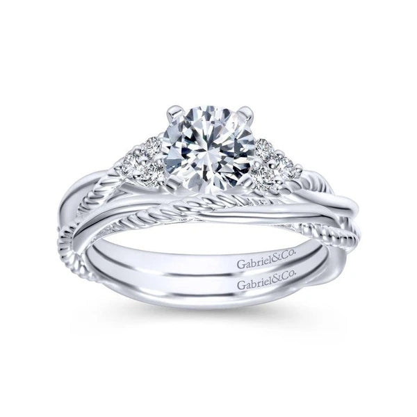 14K White Gold Round Twisted Diamond Engagement Ring