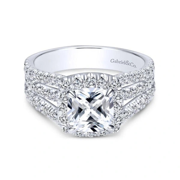 14K White Gold Cushion Halo Diamond Engagement Ring