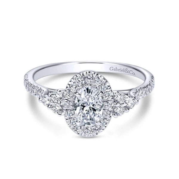 14K White Gold Oval Halo Diamond Engagement Ring