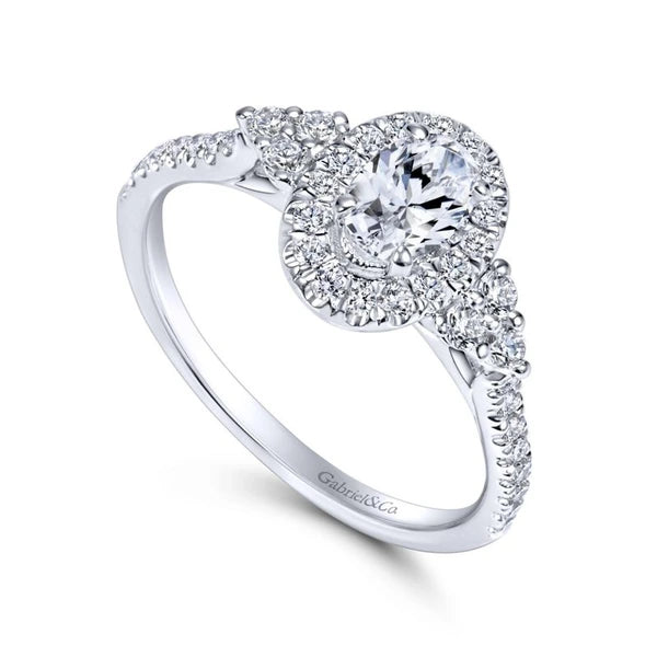 14K White Gold Oval Halo Diamond Engagement Ring