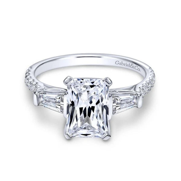 14K White Gold Emerald Cut Three Stone Diamond Engagement Ring