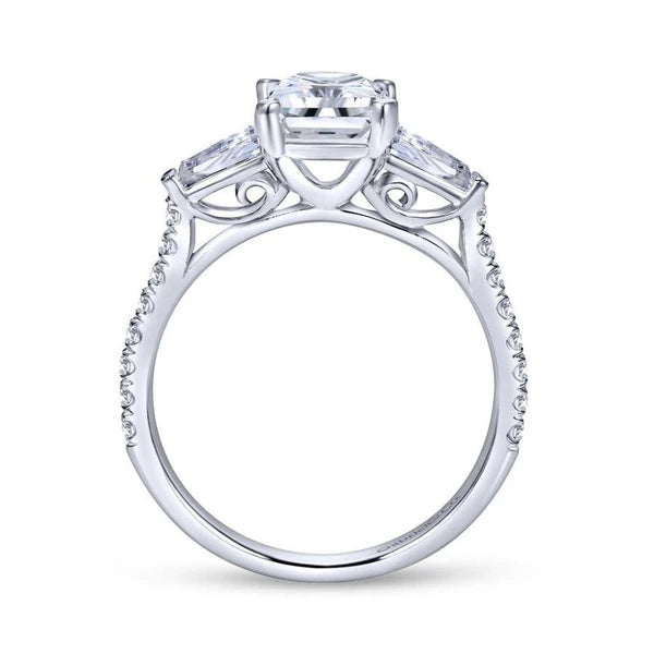 14K White Gold Emerald Cut Three Stone Diamond Engagement Ring