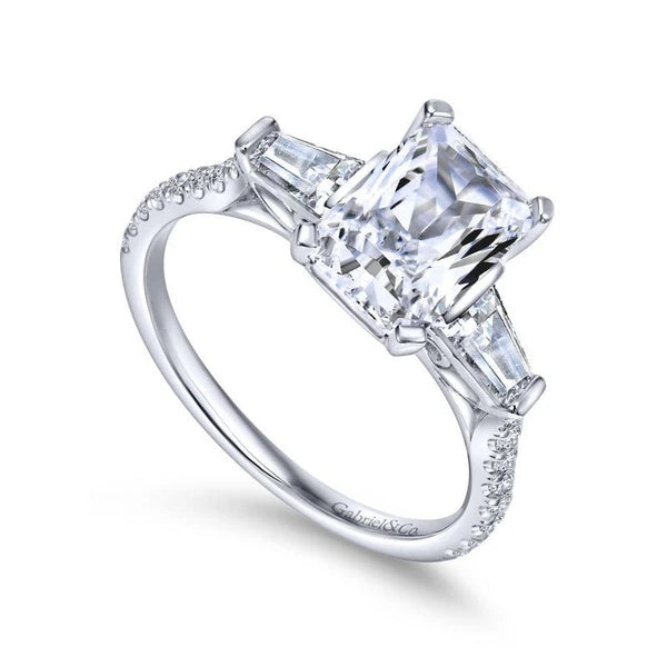 14K White Gold Emerald Cut Three Stone Diamond Engagement Ring