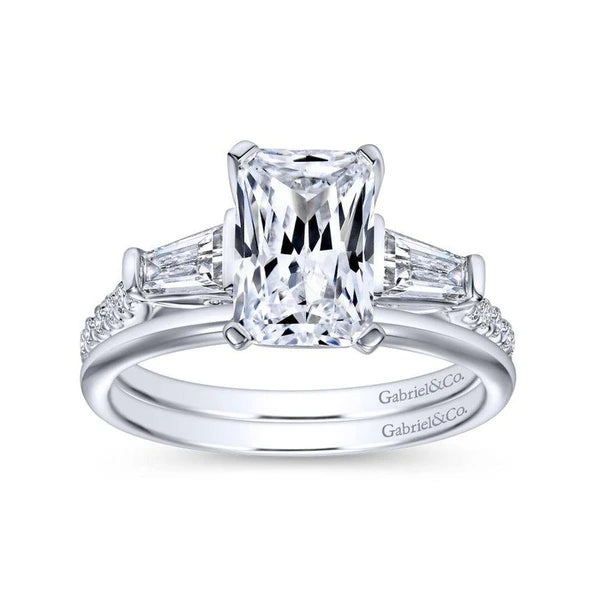 14K White Gold Emerald Cut Three Stone Diamond Engagement Ring