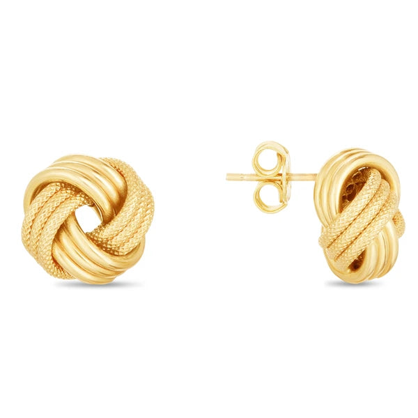 14K Gold Large Polished &amp; Textured Love Knot Stud Earring