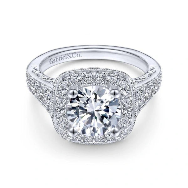 Vintage 14K White Gold Round Halo Diamond Engagement Ring