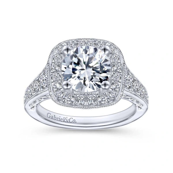 Vintage 14K White Gold Round Halo Diamond Engagement Ring