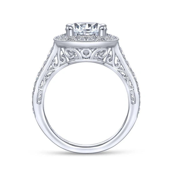 Vintage 14K White Gold Round Halo Diamond Engagement Ring