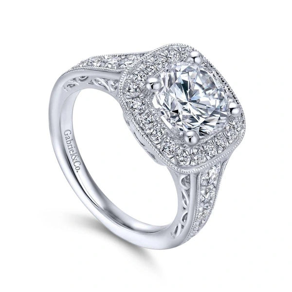 Vintage 14K White Gold Round Halo Diamond Engagement Ring
