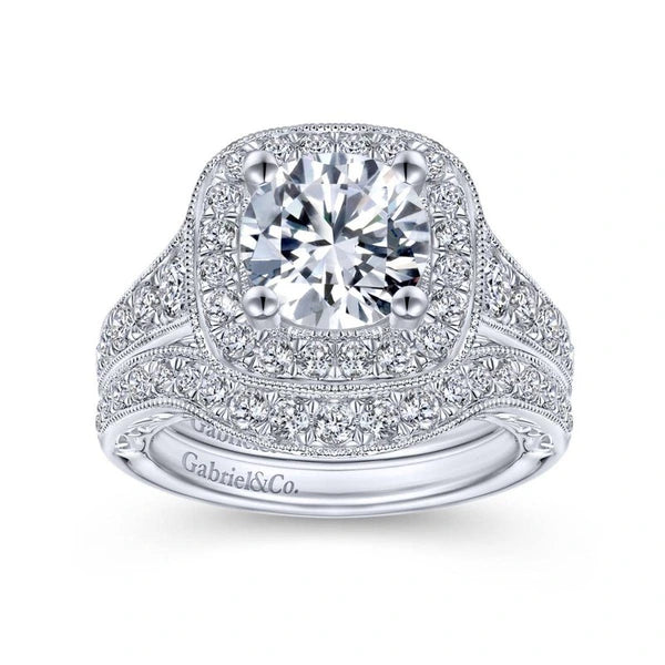 Vintage 14K White Gold Round Halo Diamond Engagement Ring