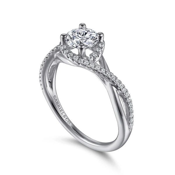 14K White Gold Round Twisted Diamond Engagement Ring