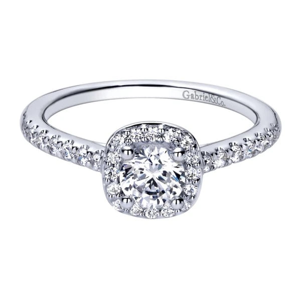 14K White Gold Round Halo Diamond Engagement Ring