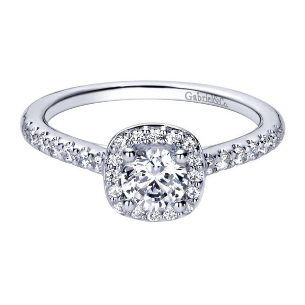14K White Gold Round Halo Diamond Engagement Ring