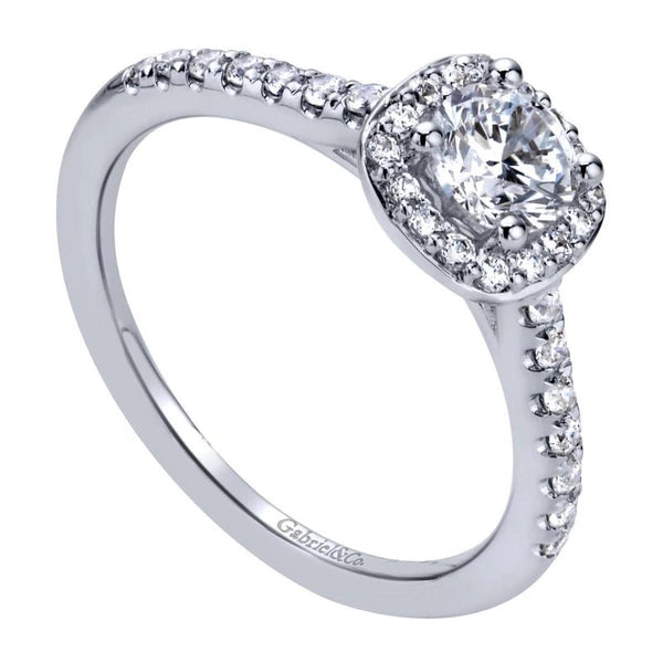 14K White Gold Round Halo Diamond Engagement Ring