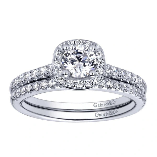 14K White Gold Round Halo Diamond Engagement Ring