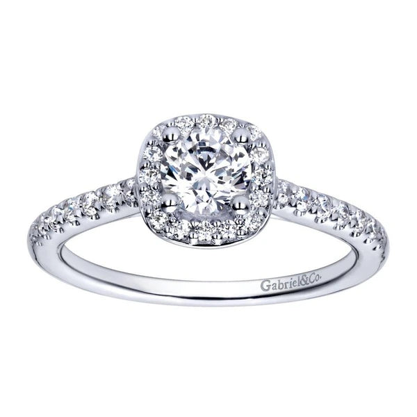 14K White Gold Round Halo Diamond Engagement Ring