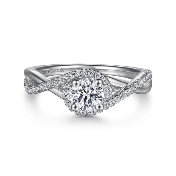 14K White Gold Round Halo Diamond Engagement Ring