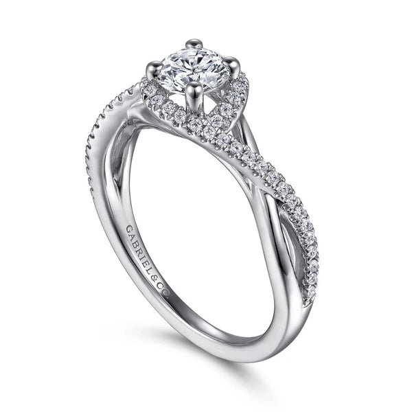14K White Gold Round Halo Diamond Engagement Ring