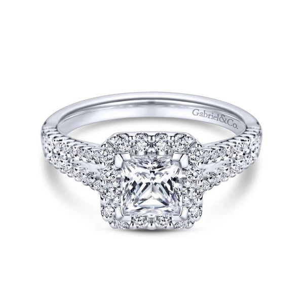 14K White Gold Princess Halo Diamond Engagement Ring
