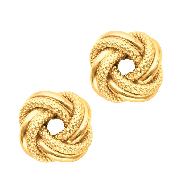 14K Gold Diamond Cut &amp; Polished Love Knot Stud Earring