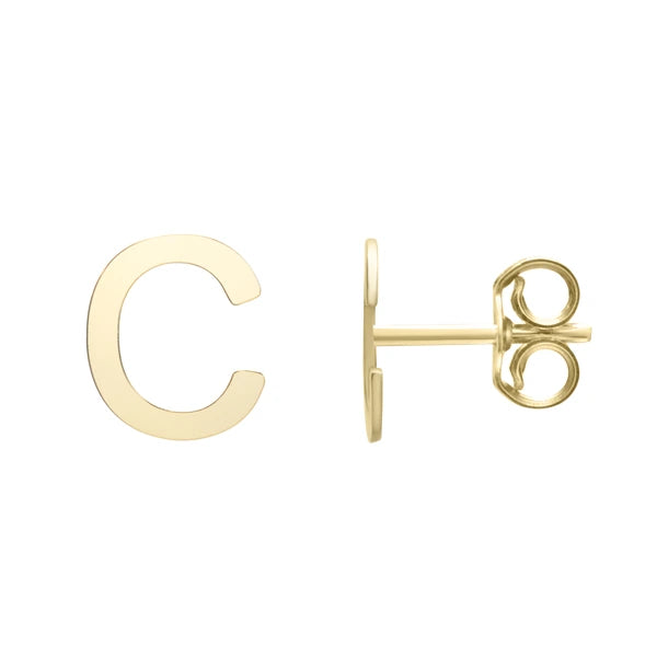 14K Gold Initial C Stud Earring