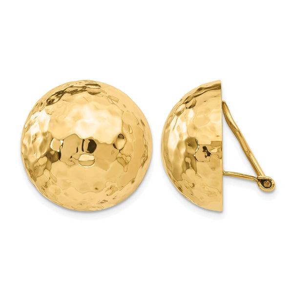 Gold Hammered Button Non-pierced Clip Earrings