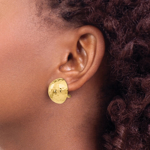 Gold Hammered Button Non-pierced Clip Earrings