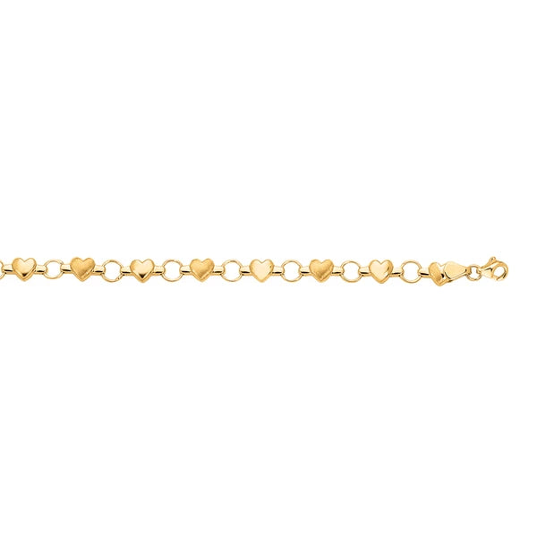 14K Gold Heart &amp; Satin Heart Alternating Bracelet