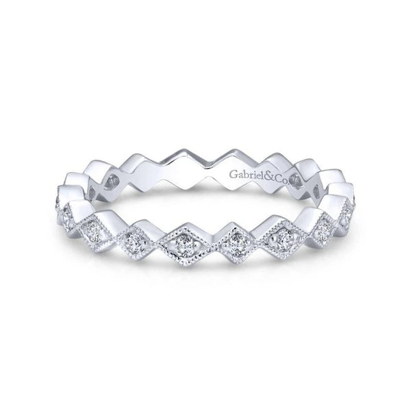 14K White Gold Geometric Diamond Stackable Ring