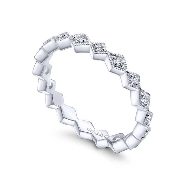 14K White Gold Geometric Diamond Stackable Ring