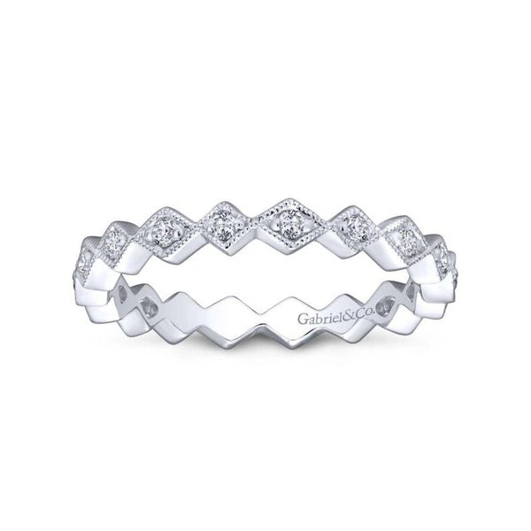 14K White Gold Geometric Diamond Stackable Ring