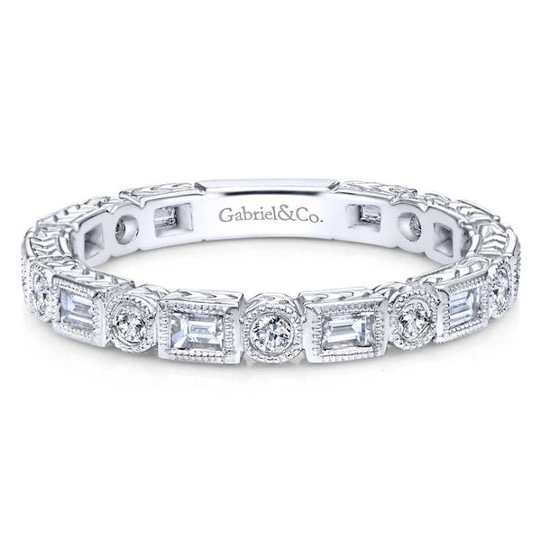 14K White Gold Baguette and Round Diamond Eternity Ring