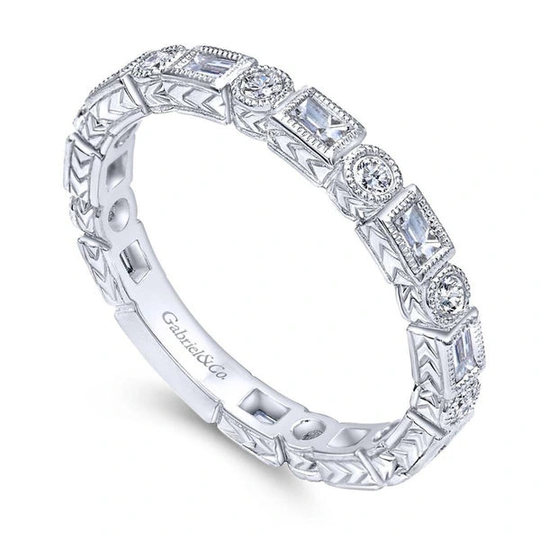 14K White Gold Baguette and Round Diamond Eternity Ring