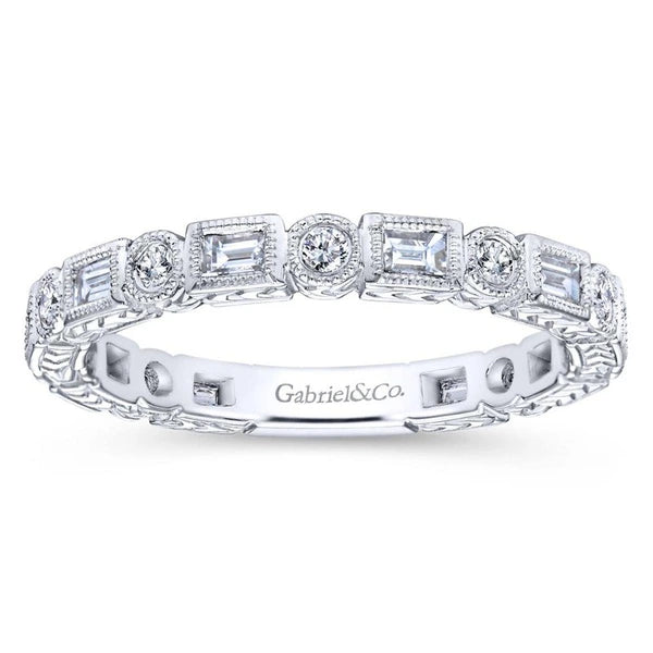 14K White Gold Baguette and Round Diamond Eternity Ring
