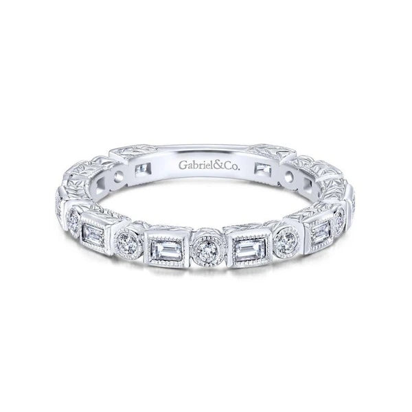 14K White Gold Baguette and Round Diamond Eternity Ring