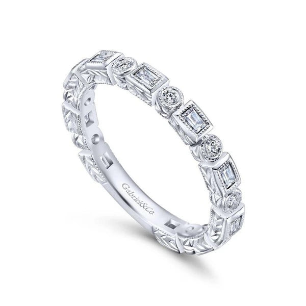 14K White Gold Baguette and Round Diamond Eternity Ring