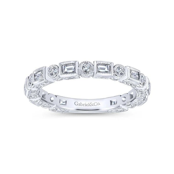 14K White Gold Baguette and Round Diamond Eternity Ring