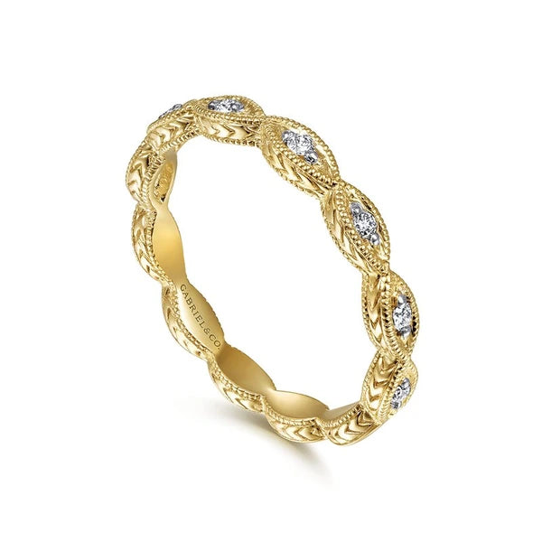14K Yellow Gold Diamond Bujukan Marquise Station Ring