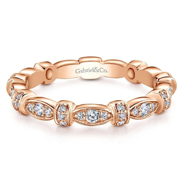 14K Rose Gold Contoured Stackable Diamond Ladies Ring