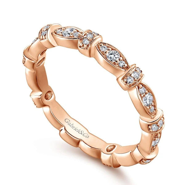 14K Rose Gold Contoured Stackable Diamond Ladies Ring