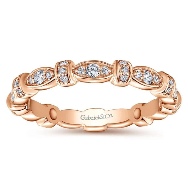 14K Rose Gold Contoured Stackable Diamond Ladies Ring