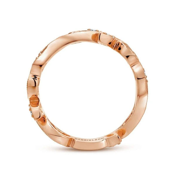 14K Rose Gold Scrolling Floral Diamond Ring