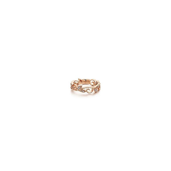 14K Rose Gold Scrolling Floral Diamond Ring